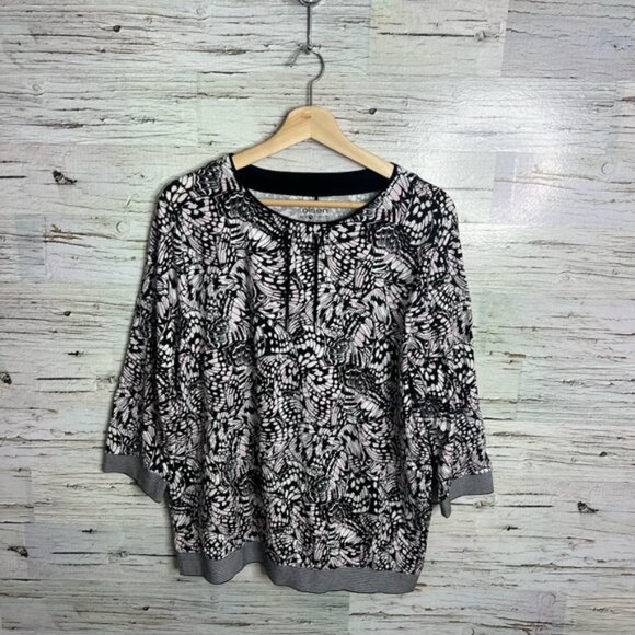 Olsen Clara relaxed fit Black and White 3/4 Sleeve top size large - Picture 1 of 9